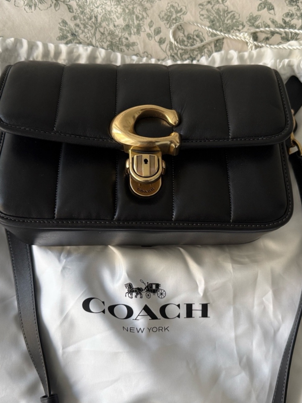 Coach Quilted Black Leather Crossbody with Gold Hardware
